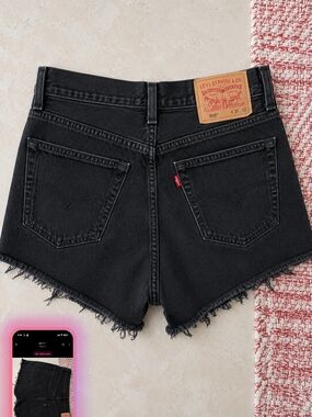 Levi's Black Denim Cutoff Shorts with Frayed Hem